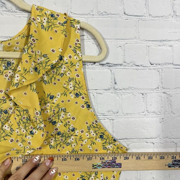 Max Studio Blouse Womens XL Yellow Floral Daisy Waist Belted Prairy Bohemian Top - Picture 9 of 12